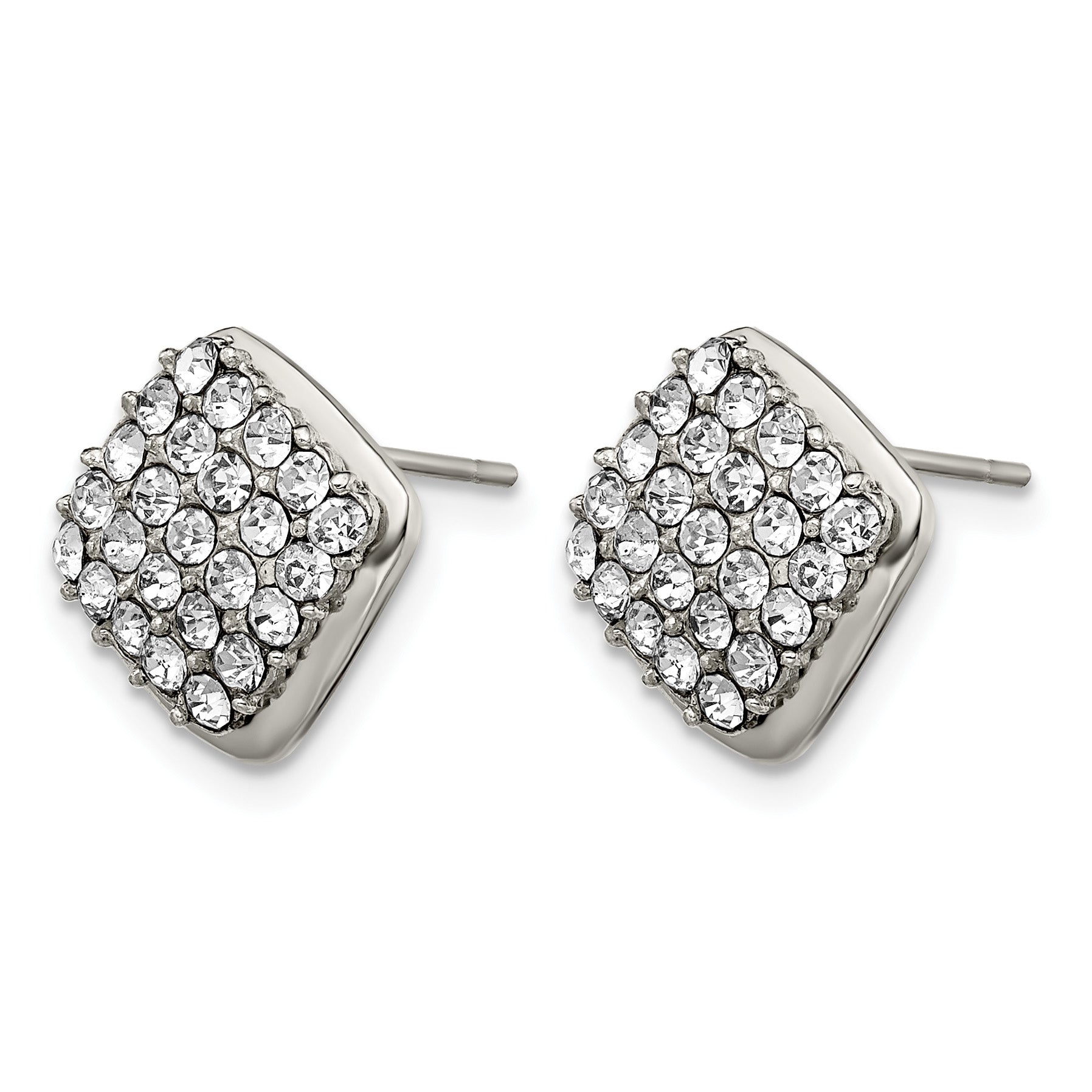 Stainless Steel Polished Square Crystal Cluster Button Earrings for Women