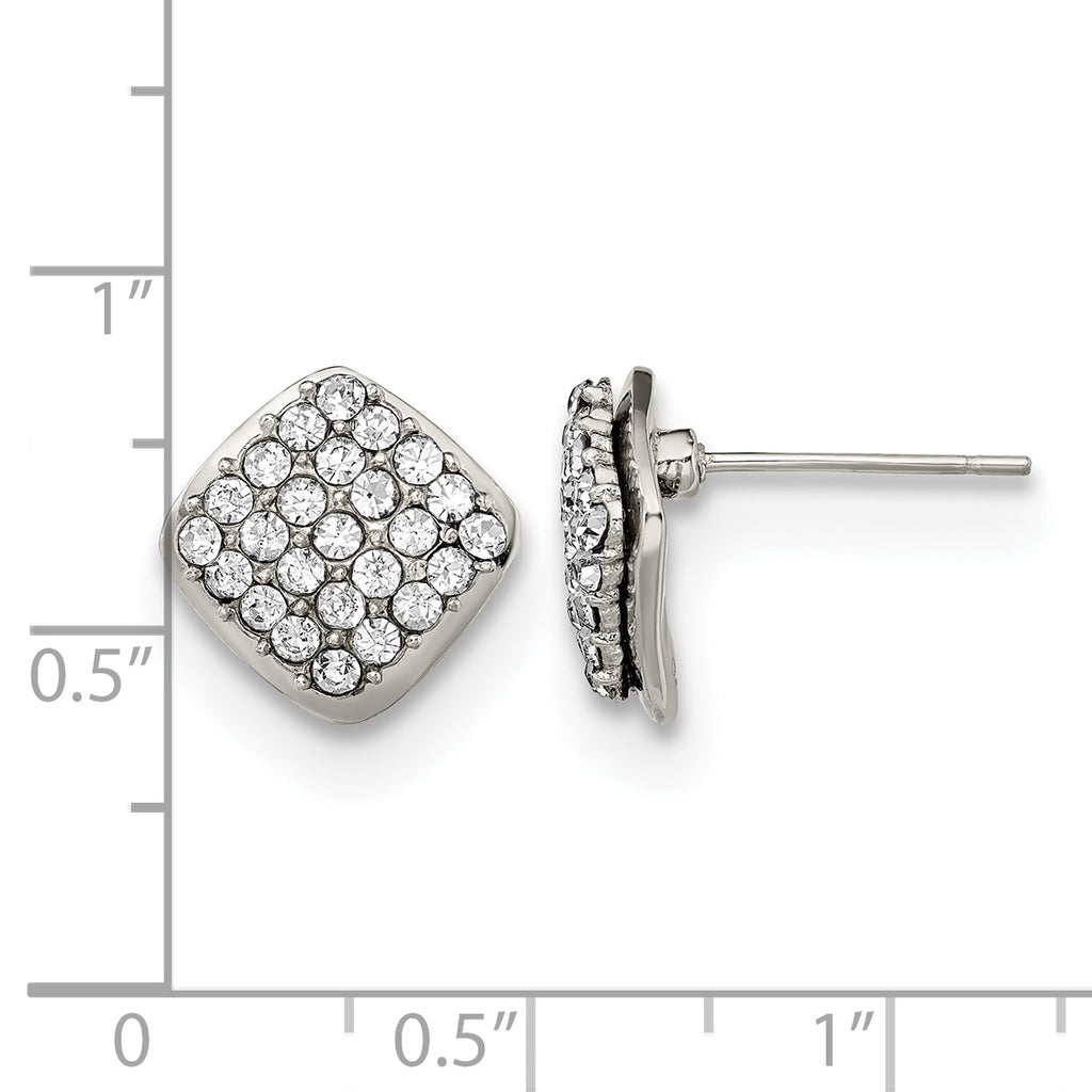 Stainless Steel Polished Square Crystal Cluster Button Earrings for Women