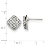 Stainless Steel Polished Square Crystal Cluster Button Earrings for Women