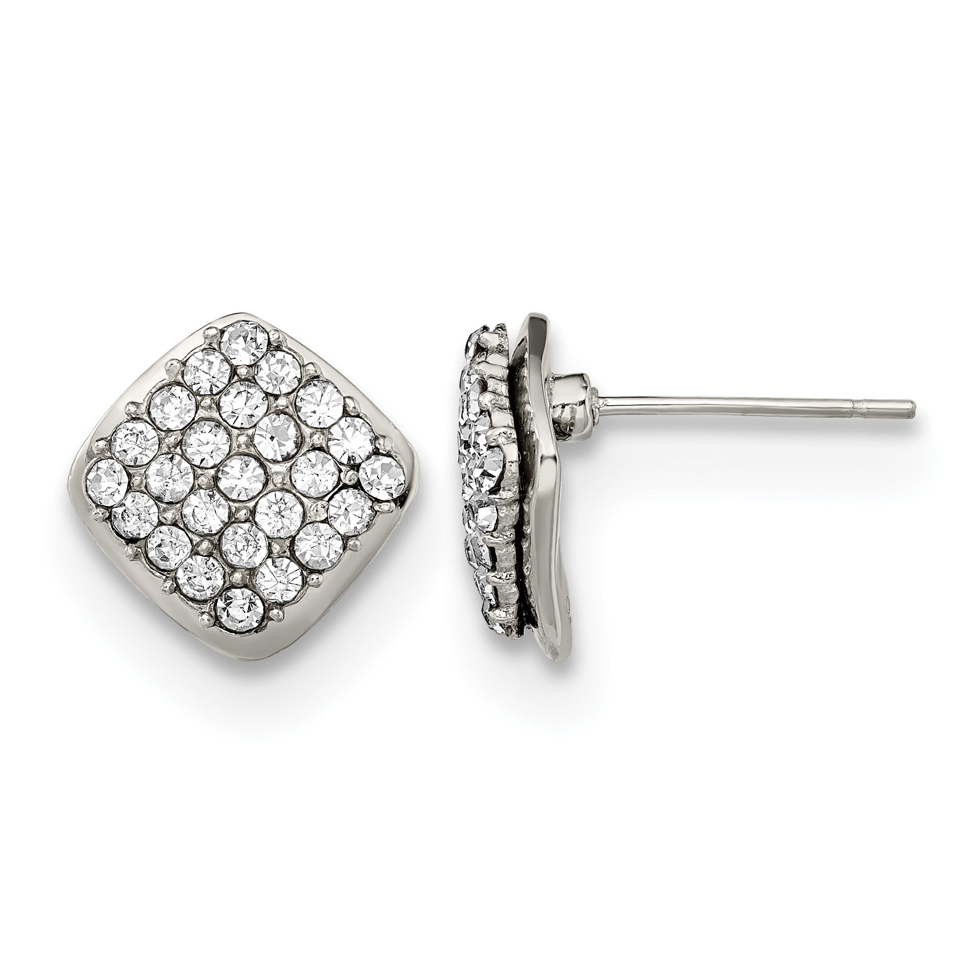 Stainless Steel Polished Square Crystal Cluster Button Earrings for Women Main image