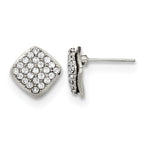 Stainless Steel Polished Square Crystal Cluster Button Earrings for Women