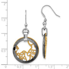 Stainless Steel Gold-Tone Ceramic Polished & Laser Design Drop Dangle Earrings for Women