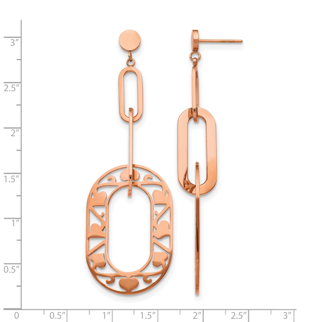 Stainless Steel Rose Gold-Tone Polished Heart Drop Dangle Earrings for Women