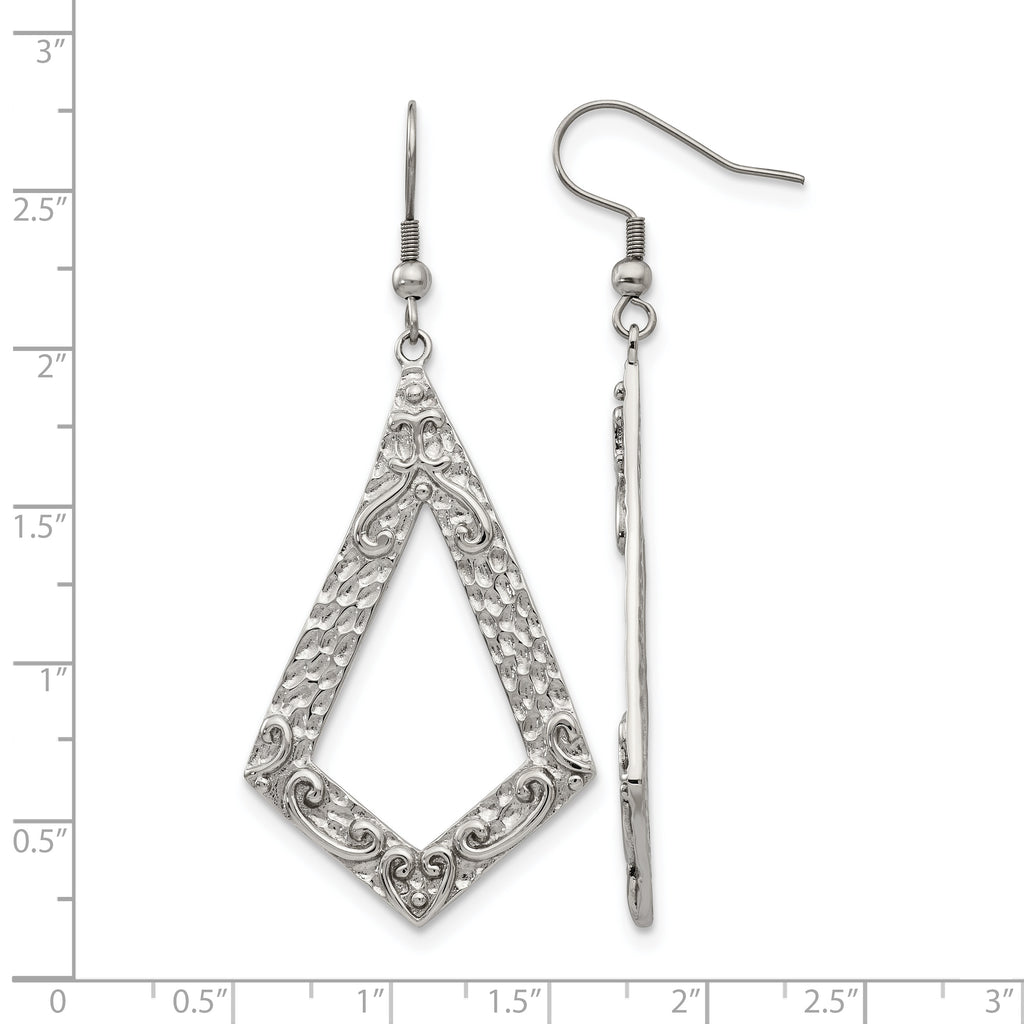 Stainless Steel Polished Geometric Textured Drop Dangle Earrings for Women