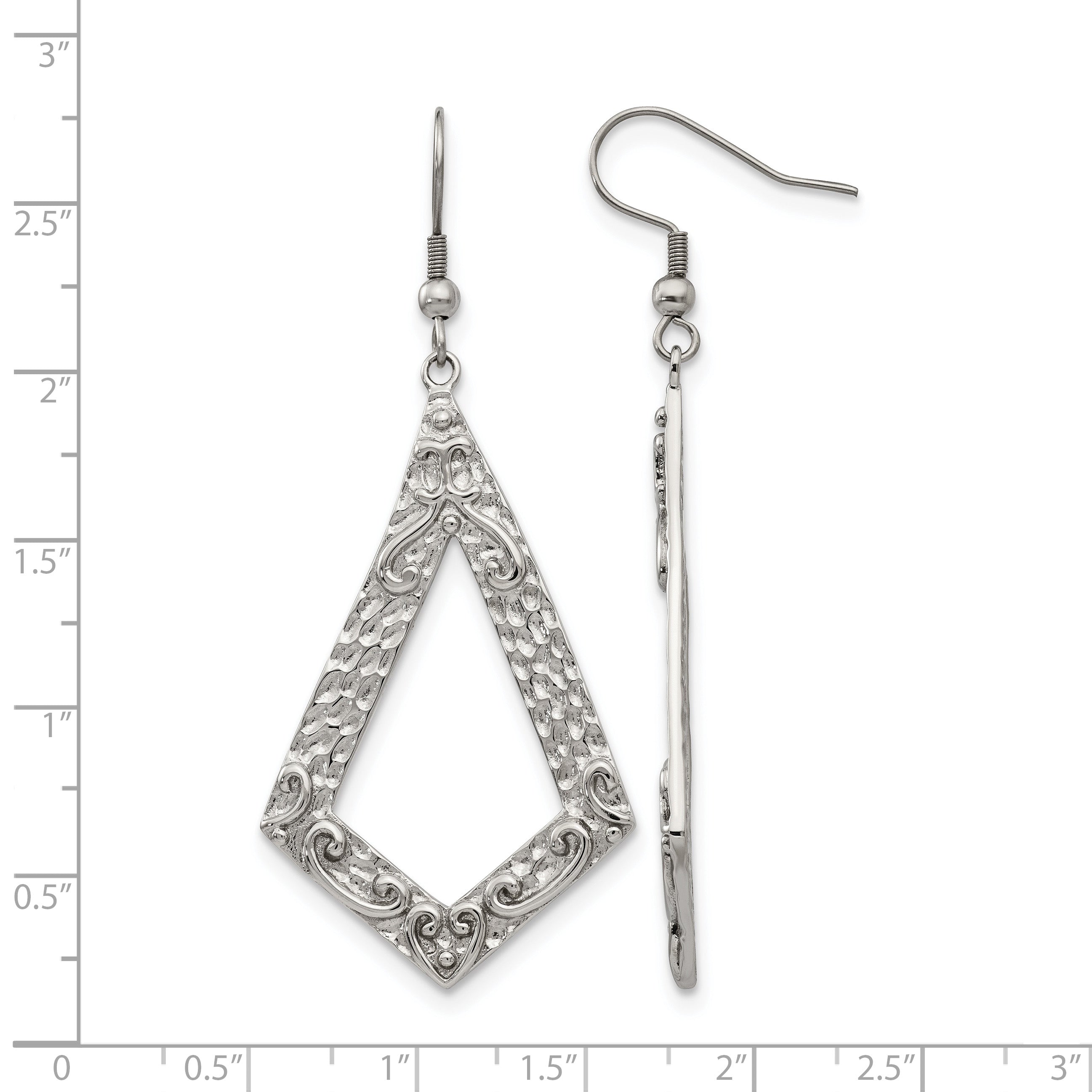 Stainless Steel Polished Geometric Textured Drop Dangle Earrings for Women