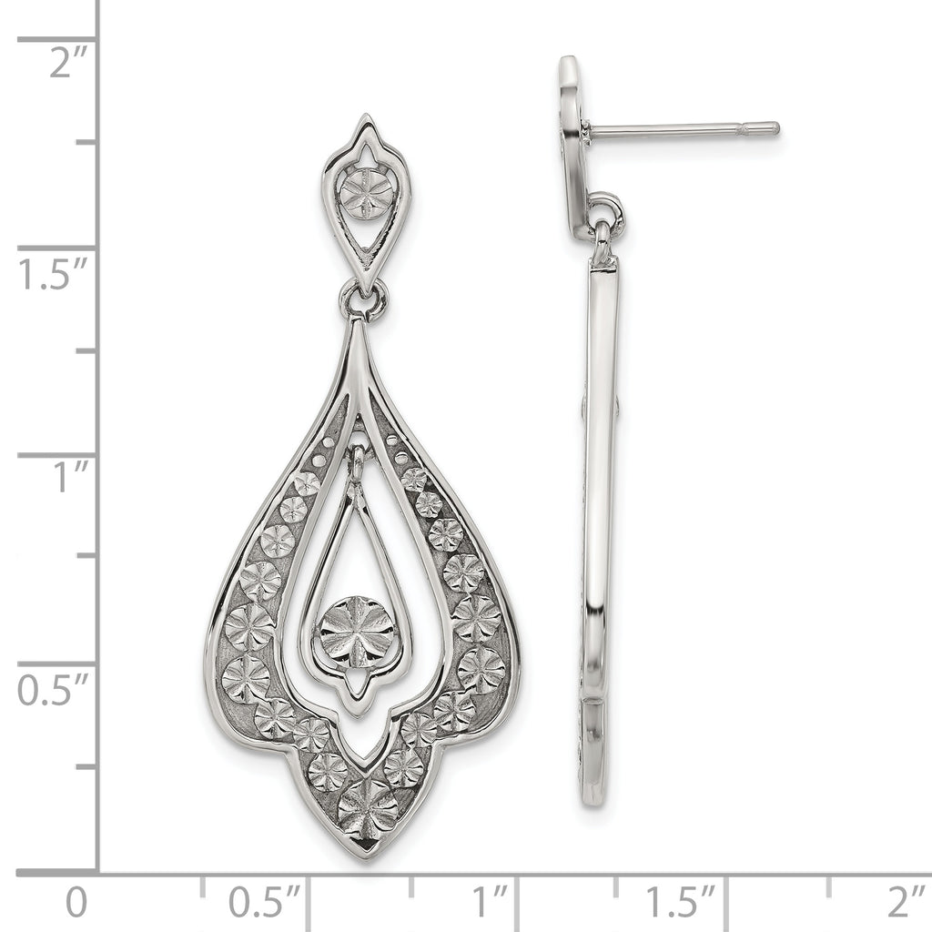 Stainless Steel Polished Textured Drop Dangle Earrings for Women