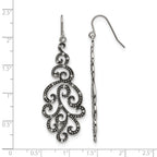 Stainless Steel Polished & Antiqued Crystal Drop Dangle Earrings for Women