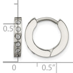 Stainless Steel Polished & Brushed Hinged Cubic Zirconia Huggie Hoop Earrings