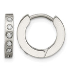 Stainless Steel Polished & Brushed Hinged Cubic Zirconia Huggie Hoop Earrings
