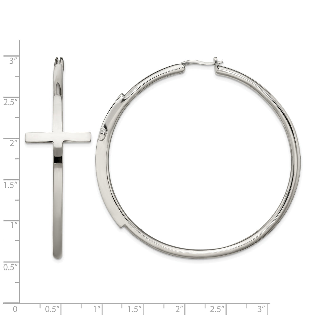 Stainless Steel Polished Cross Hoop Earrings for Women