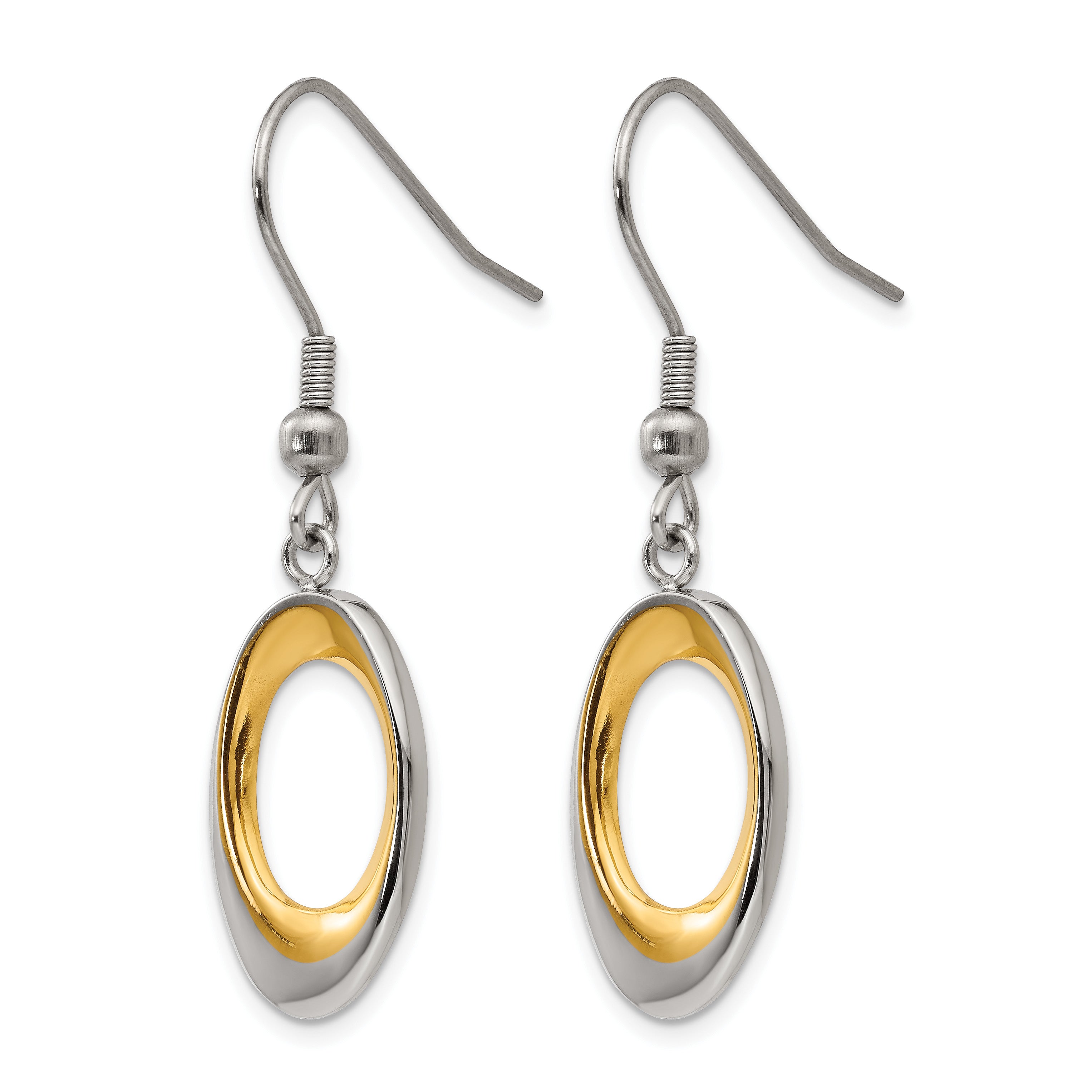 Stainless Steel Gold-Tone Polished Oval Drop Dangle Earrings for Women