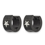 Stainless Steel Black Hinged Star Huggie Hoop Earrings