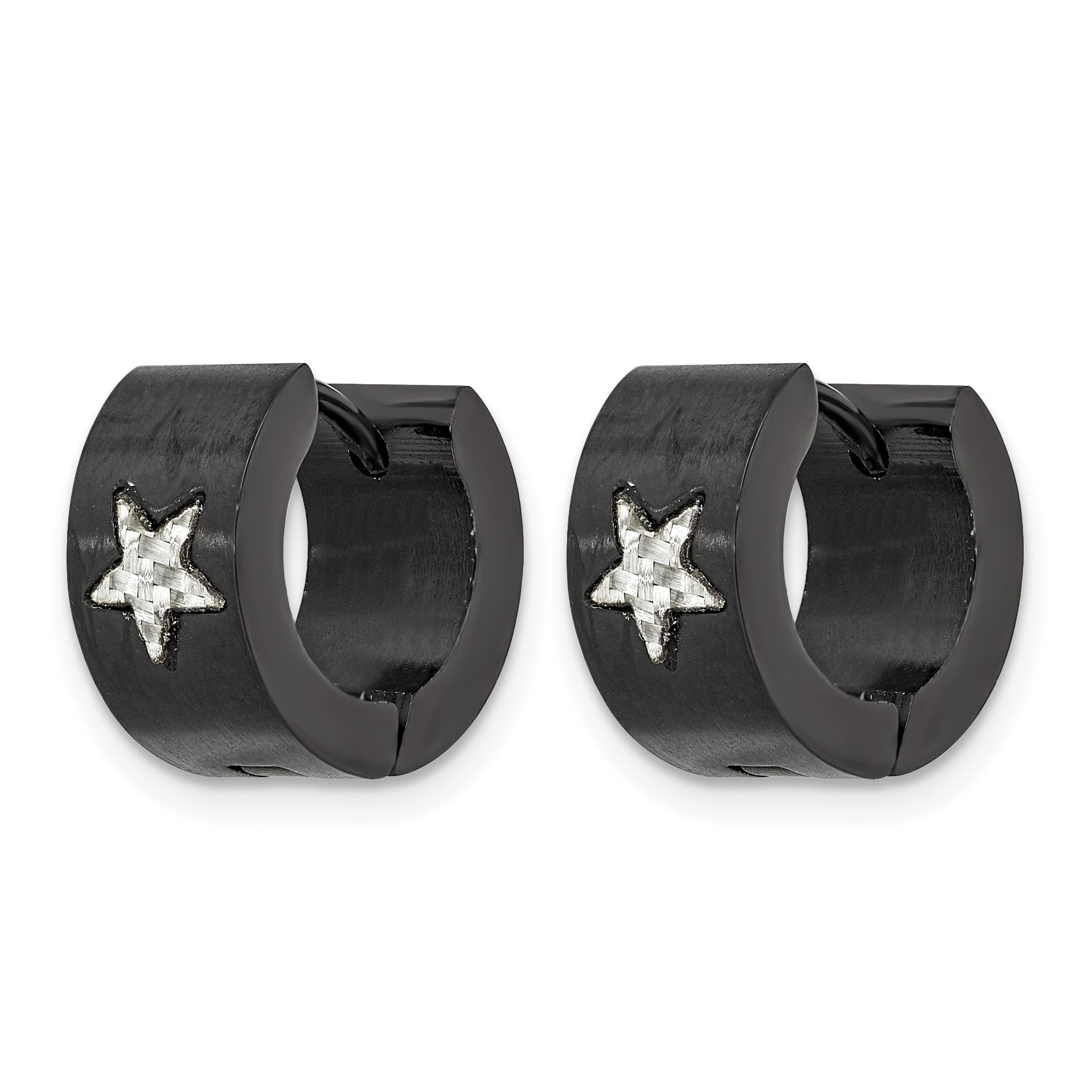 Stainless Steel Black Hinged Star Huggie Hoop Earrings