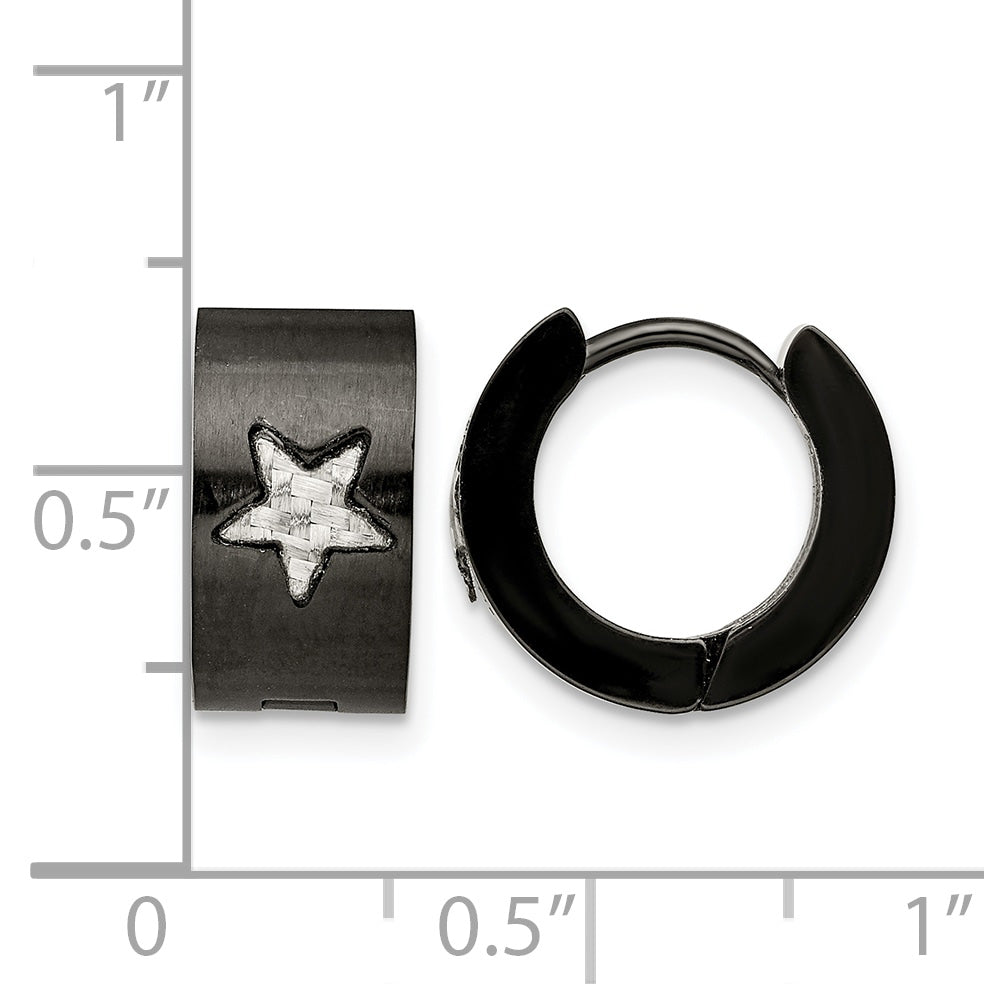 Stainless Steel Black Hinged Star Huggie Hoop Earrings
