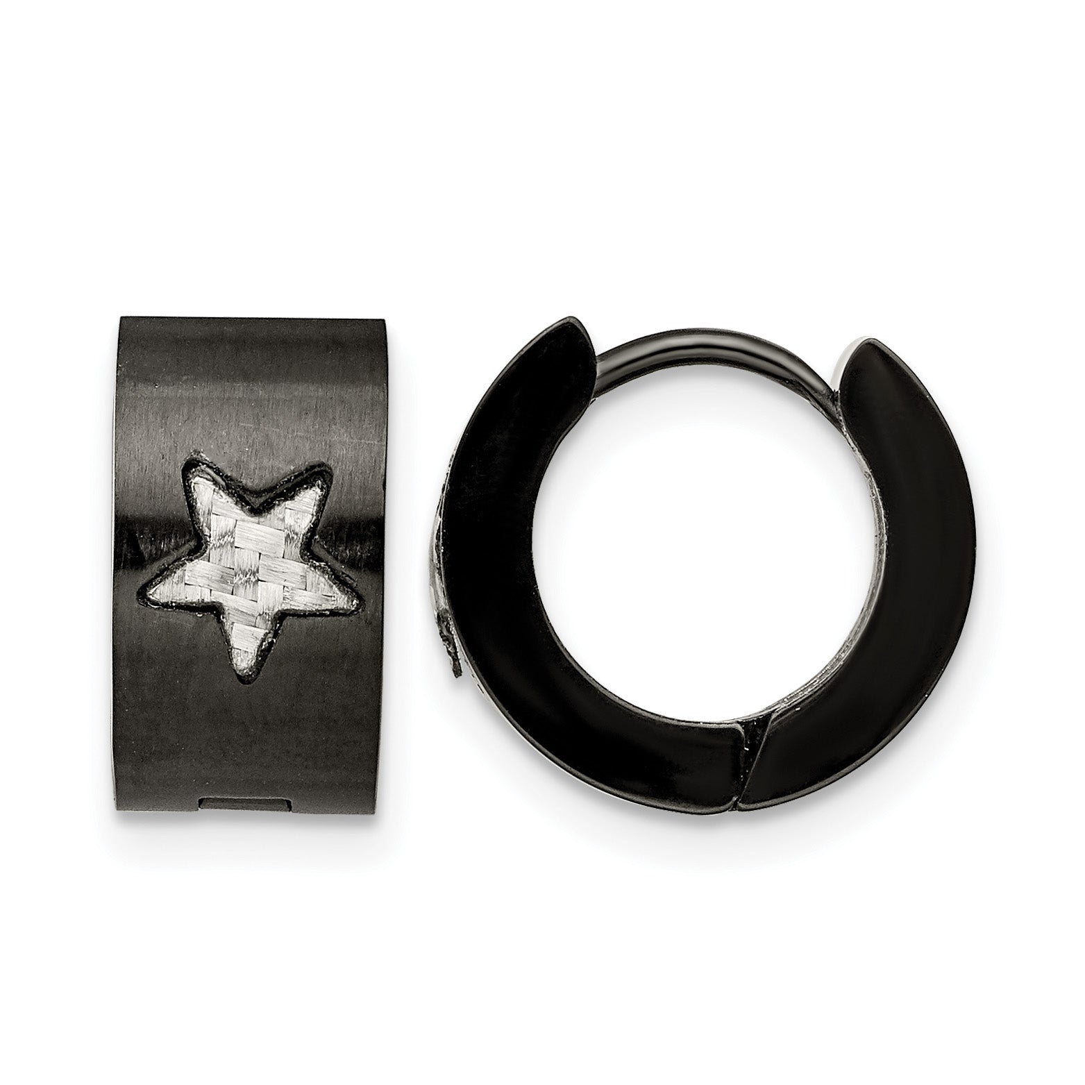 Stainless Steel Black Hinged Star Huggie Hoop Earrings