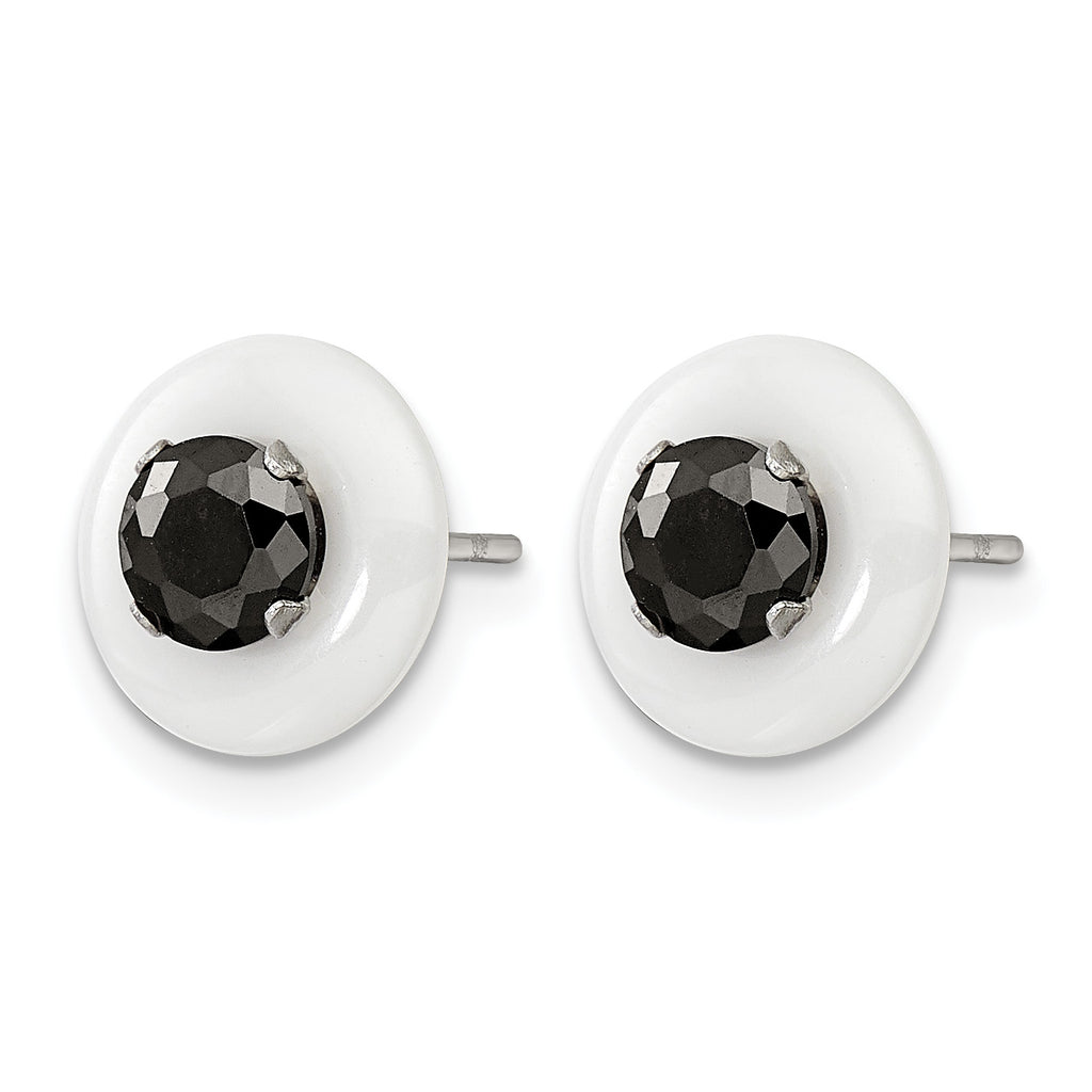 Stainless Steel Ceramic Polished Black Cubic Zirconia Stud Earrings