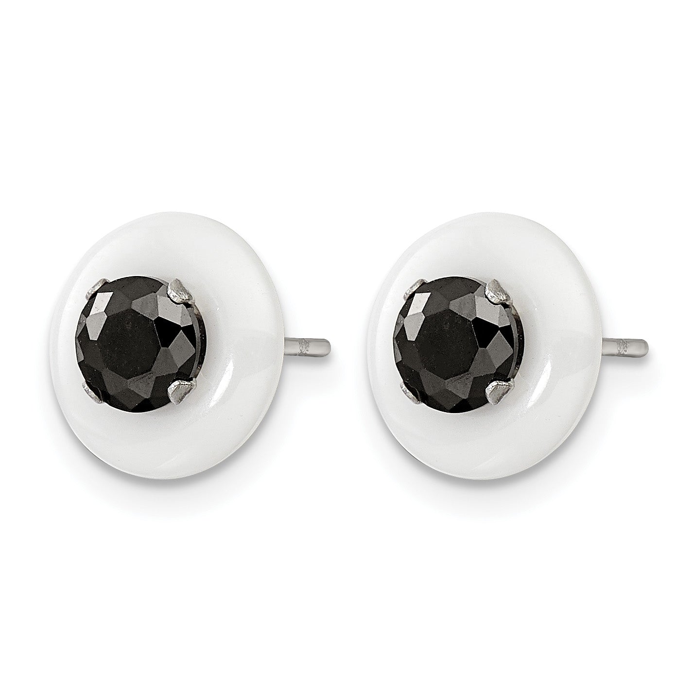 Stainless Steel Ceramic Polished Black Cubic Zirconia Stud Earrings