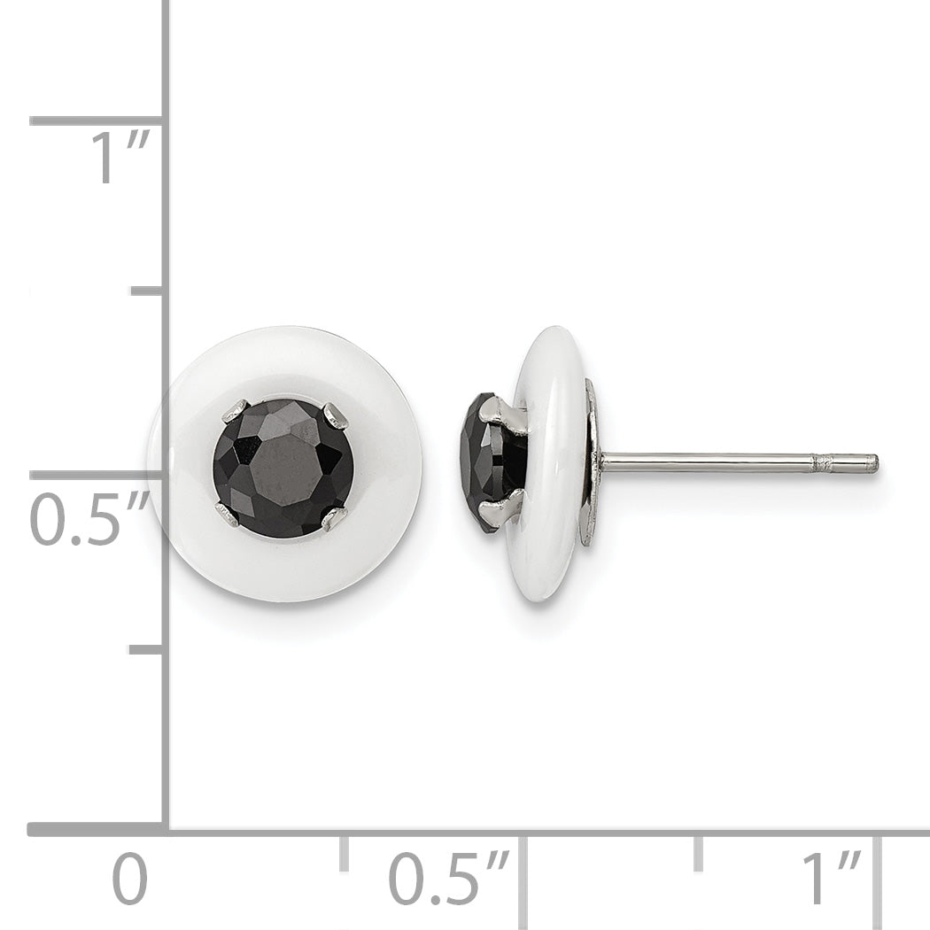 Stainless Steel Ceramic Polished Black Cubic Zirconia Stud Earrings