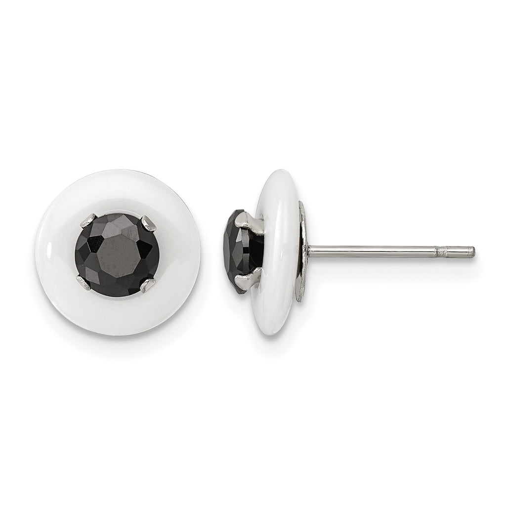 Stainless Steel Ceramic Polished Black Cubic Zirconia Stud Earrings