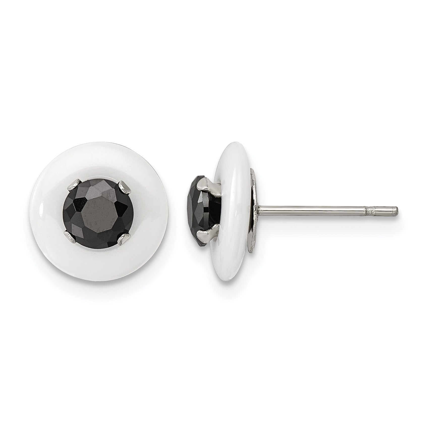 Stainless Steel Ceramic Polished Black Cubic Zirconia Stud Earrings