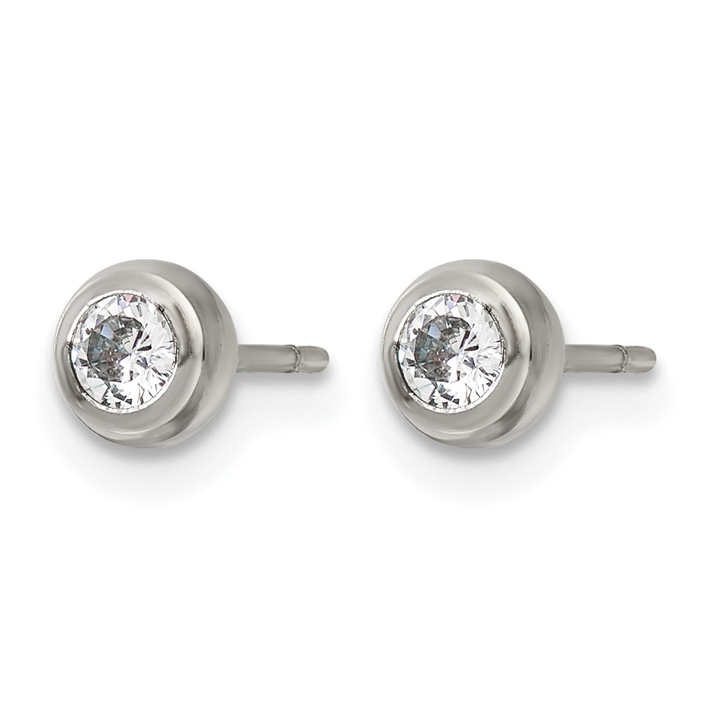 Stainless Steel Polished Cubic Zirconia Stud Earrings