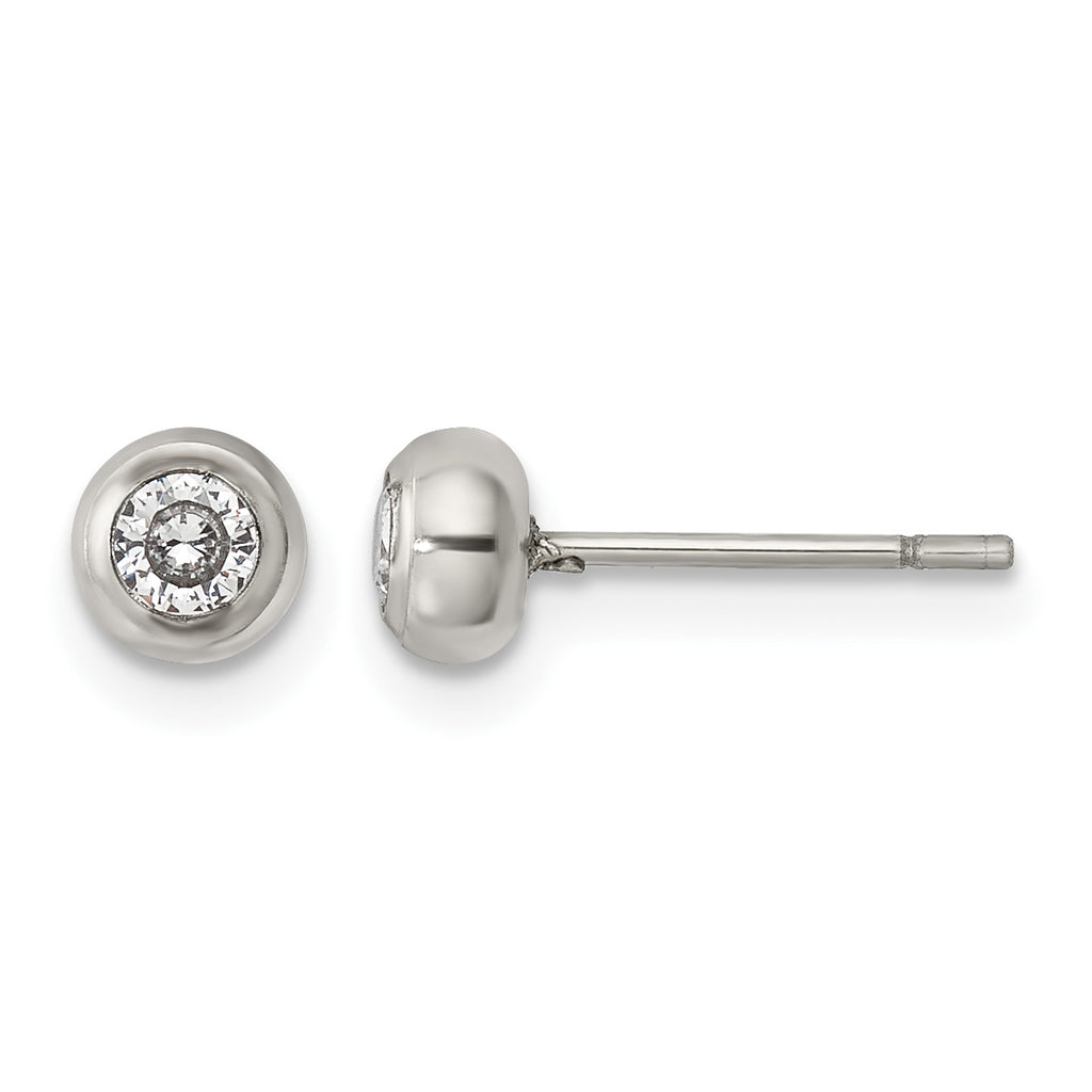 Stainless Steel Polished Cubic Zirconia Stud Earrings