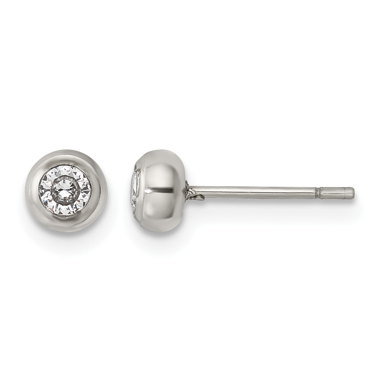 Stainless Steel Polished Cubic Zirconia Stud Earrings