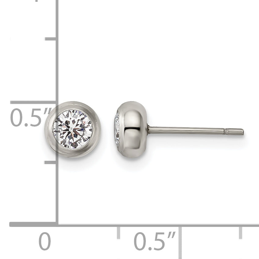 Stainless Steel Polished Cubic Zirconia Stud Earrings