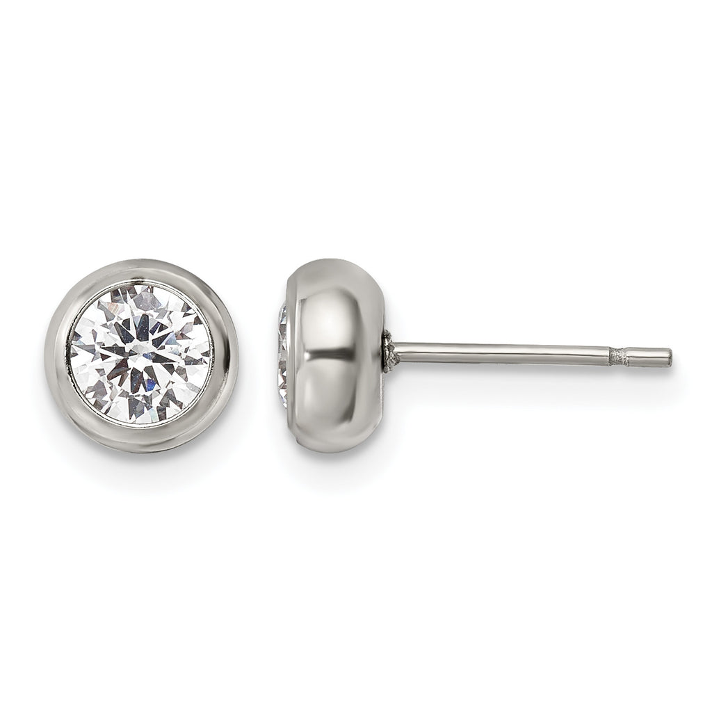 Stainless Steel Polished Cubic Zirconia Stud Earrings