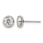 Stainless Steel Polished Cubic Zirconia Stud Earrings