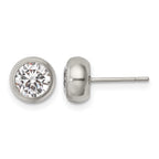 Stainless Steel Polished Cubic Zirconia Stud Earrings