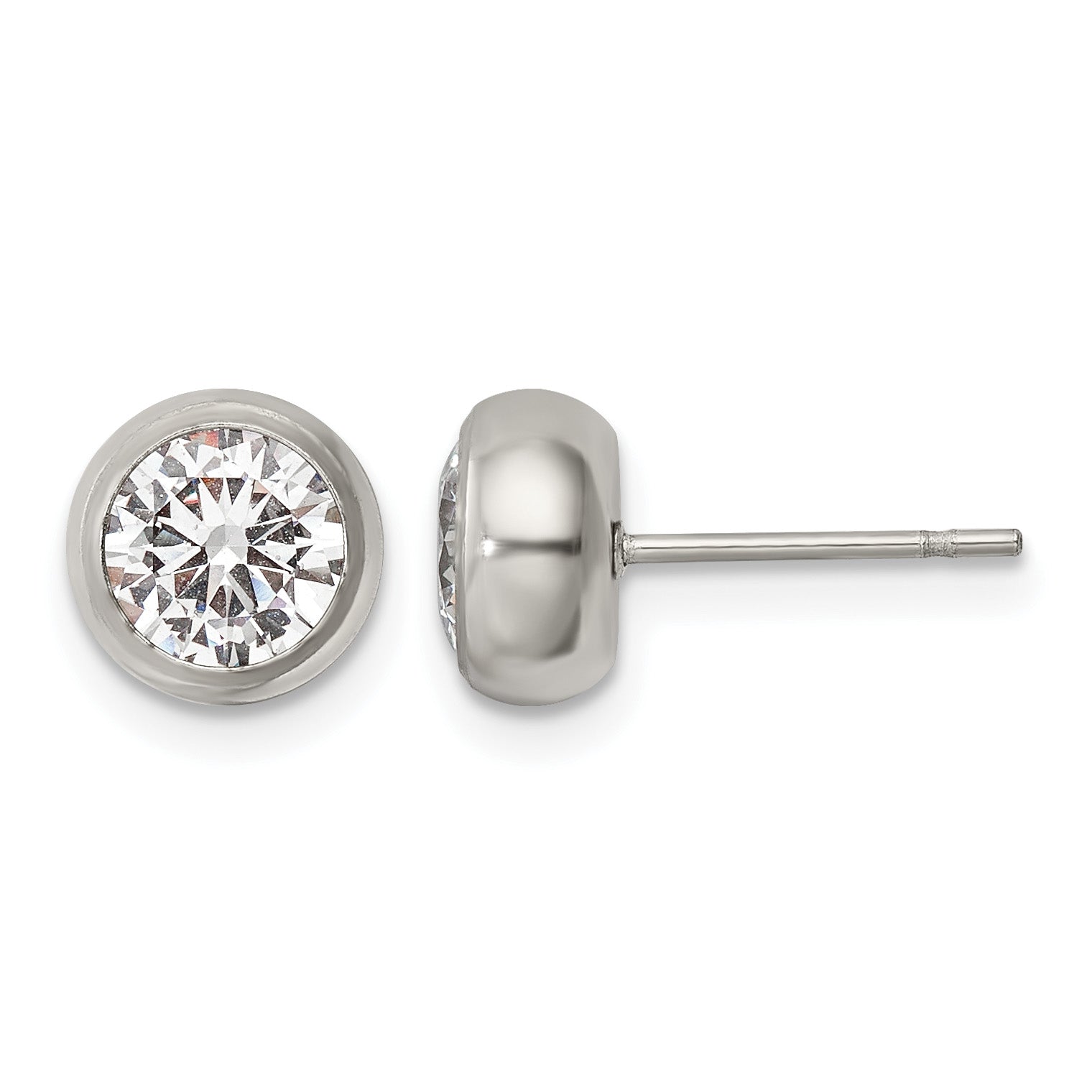 Stainless Steel Polished Cubic Zirconia Stud Earrings