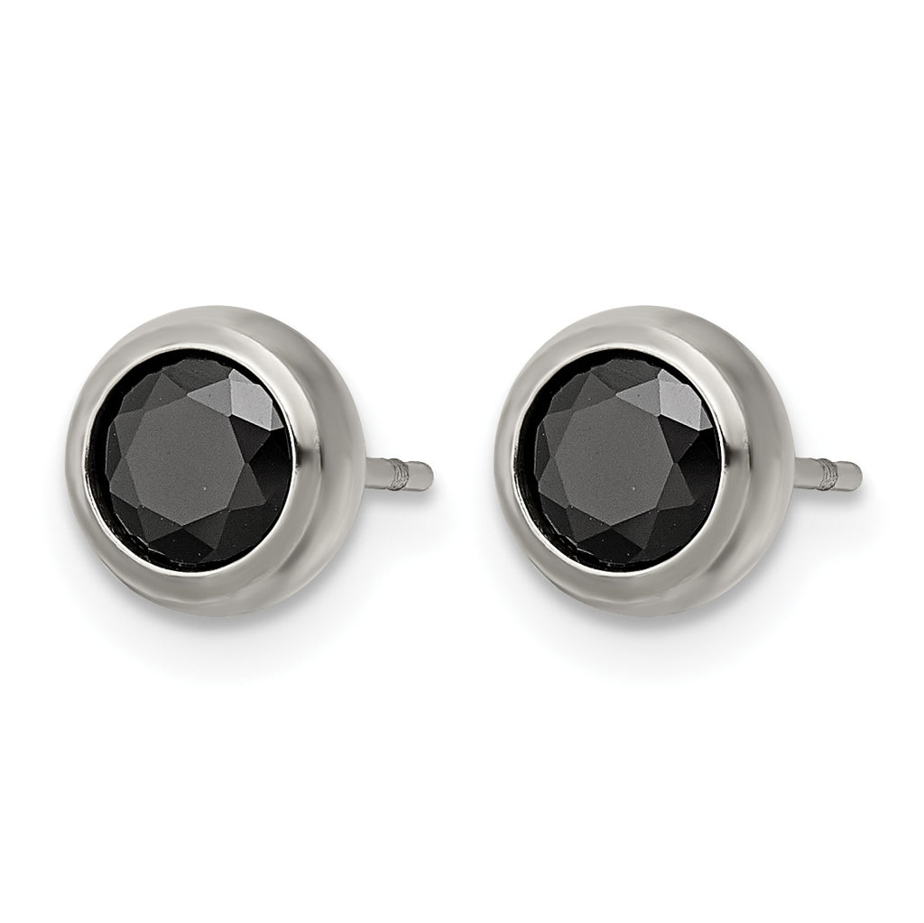 Stainless Steel Polished Black Cubic Zirconia Stud Earrings