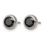 Stainless Steel Polished Black Cubic Zirconia Stud Earrings