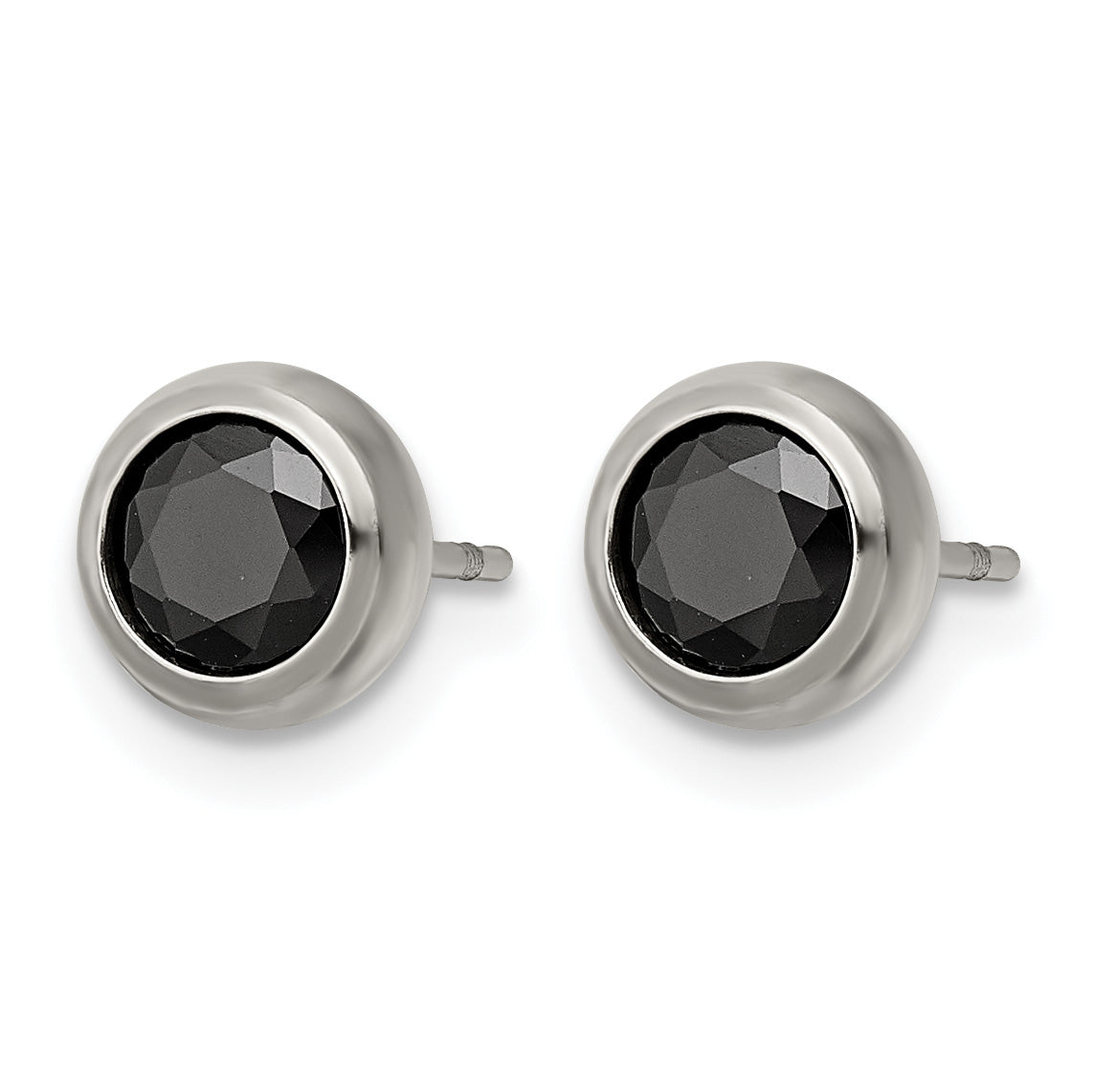 Stainless Steel Polished Black Cubic Zirconia Stud Earrings