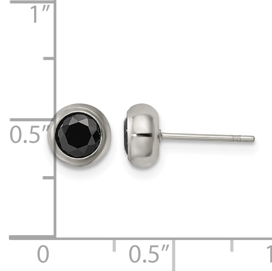 Stainless Steel Polished Black Cubic Zirconia Stud Earrings