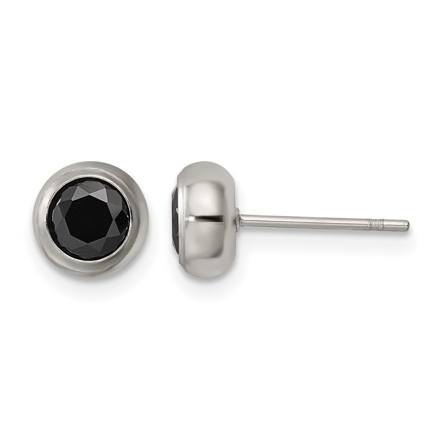 Stainless Steel Polished Black Cubic Zirconia Stud Earrings Main image