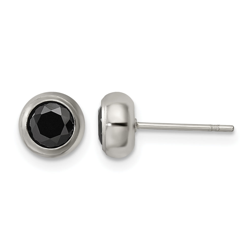 Stainless Steel Polished Black Cubic Zirconia Stud Earrings