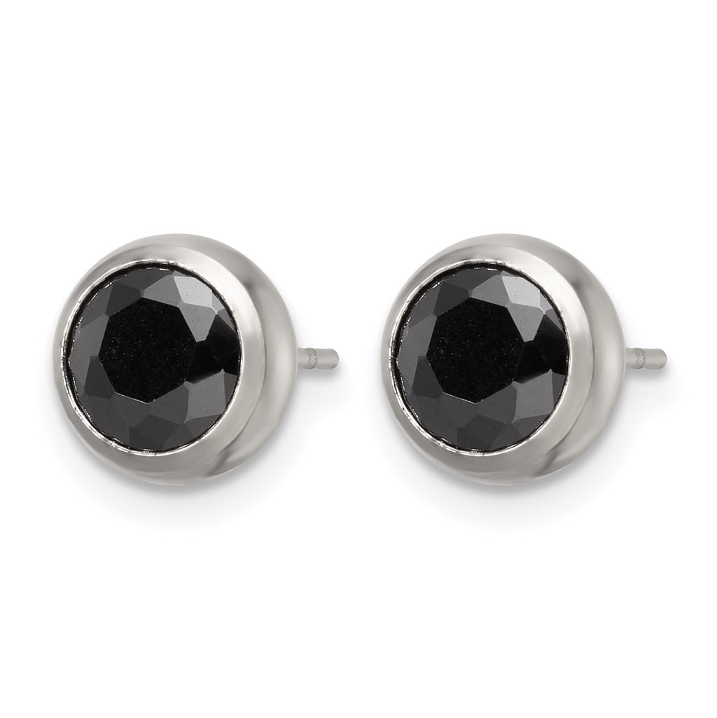 Stainless Steel Polished Black Cubic Zirconia Stud Earrings for Women