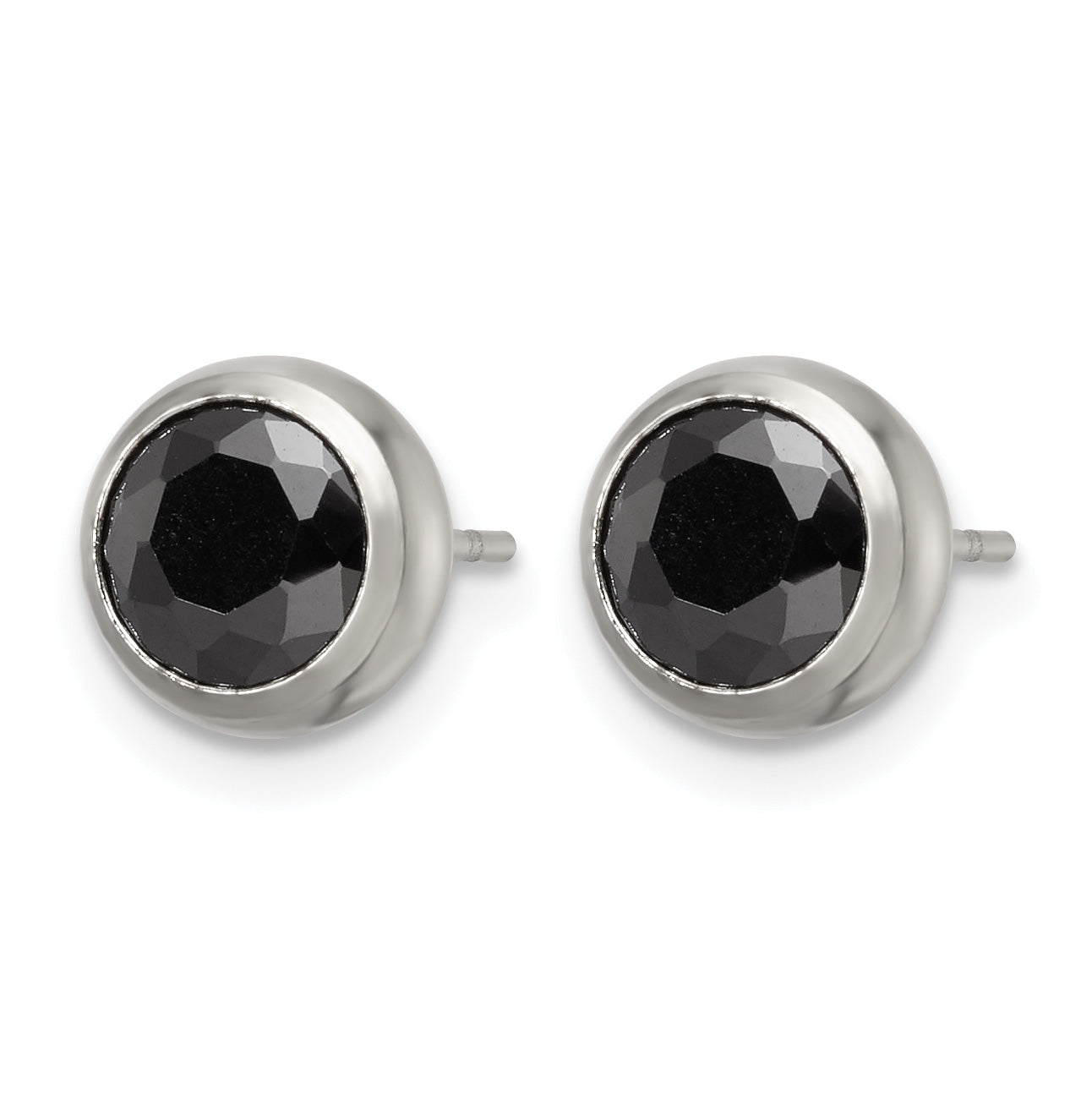 Stainless Steel Polished Black Cubic Zirconia Stud Earrings for Women