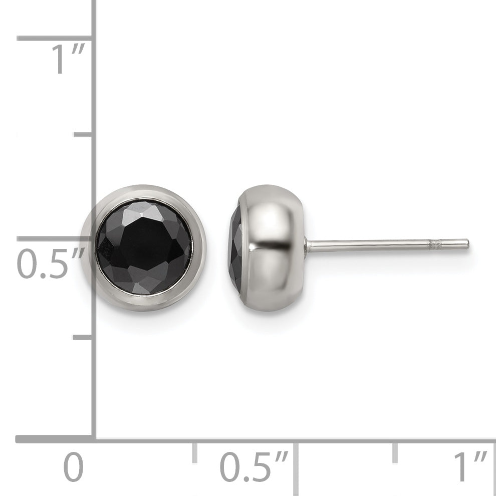 Stainless Steel Polished Black Cubic Zirconia Stud Earrings for Women