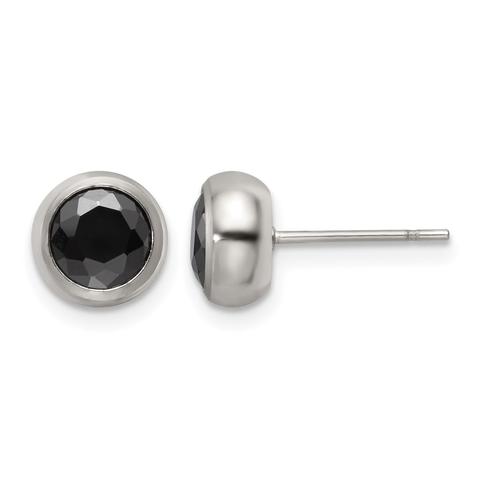 Stainless Steel Polished Black Cubic Zirconia Stud Earrings for Women Main image