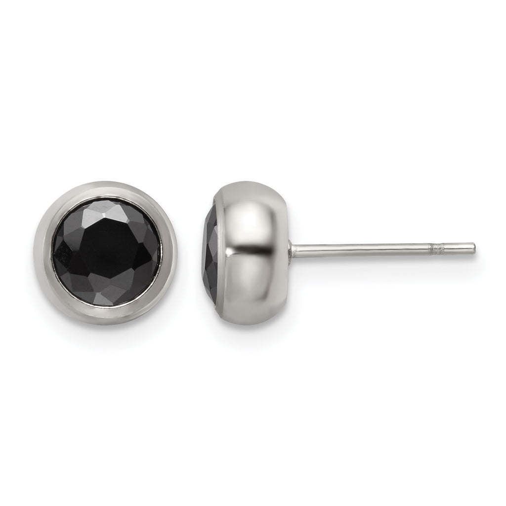 Stainless Steel Polished Black Cubic Zirconia Stud Earrings for Women