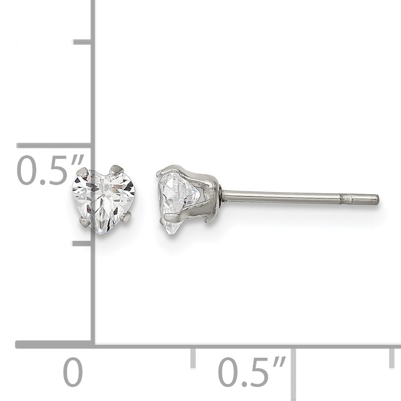 Stainless Steel Polished Heart Cubic Zirconia Stud Earrings