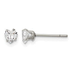 Stainless Steel Polished Heart Cubic Zirconia Stud Earrings