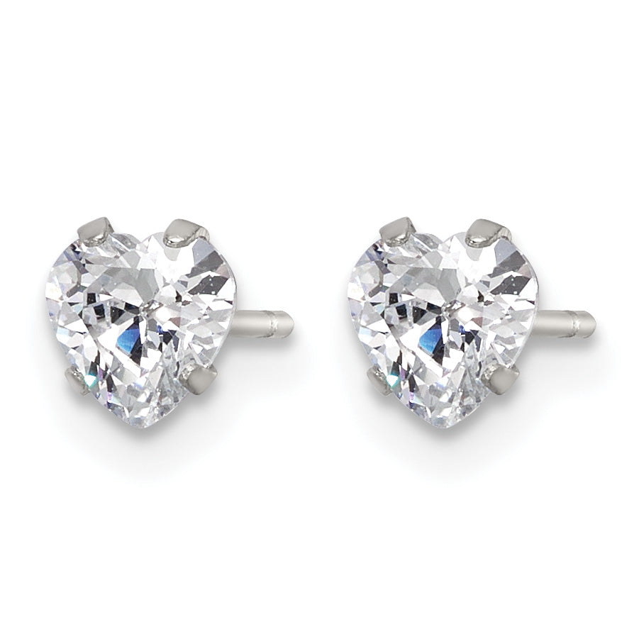 Stainless Steel Polished Heart Cubic Zirconia Stud Earrings