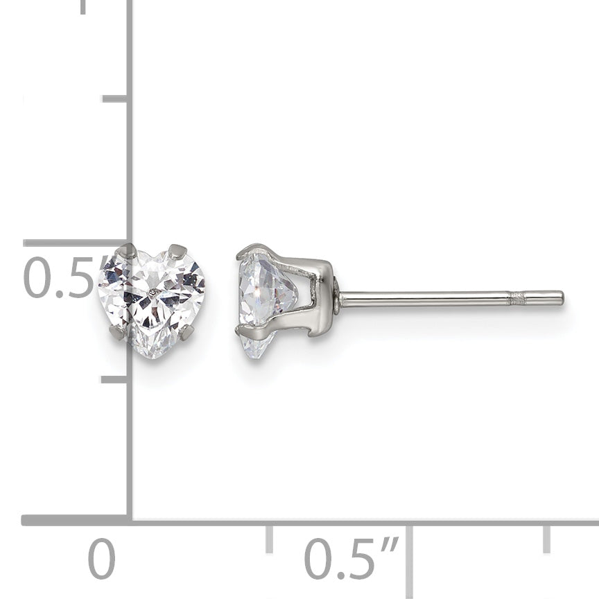 Stainless Steel Polished Heart Cubic Zirconia Stud Earrings