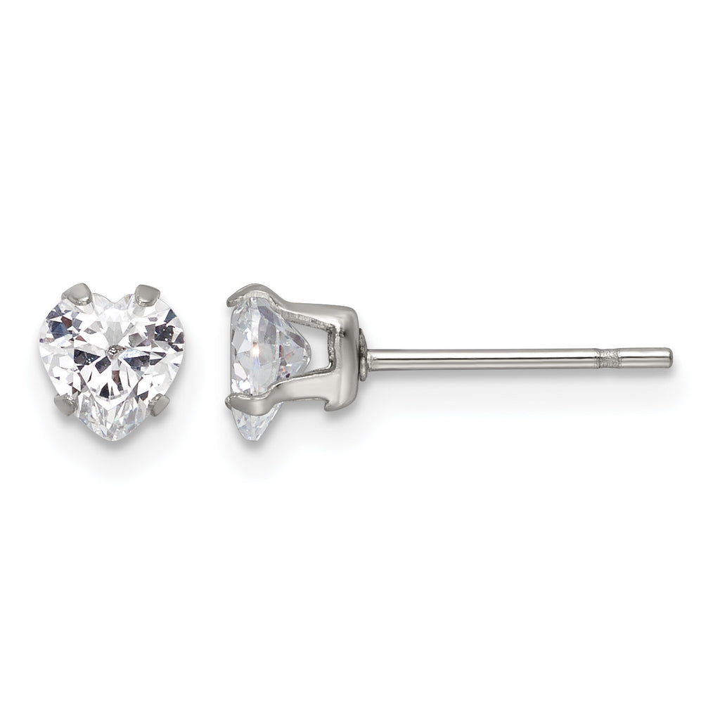 Stainless Steel Polished Heart Cubic Zirconia Stud Earrings