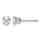 Stainless Steel Polished Heart Cubic Zirconia Stud Earrings