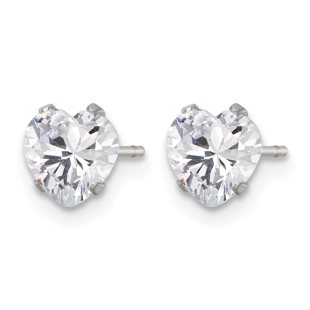 Stainless Steel Polished Heart Cubic Zirconia Stud Earrings